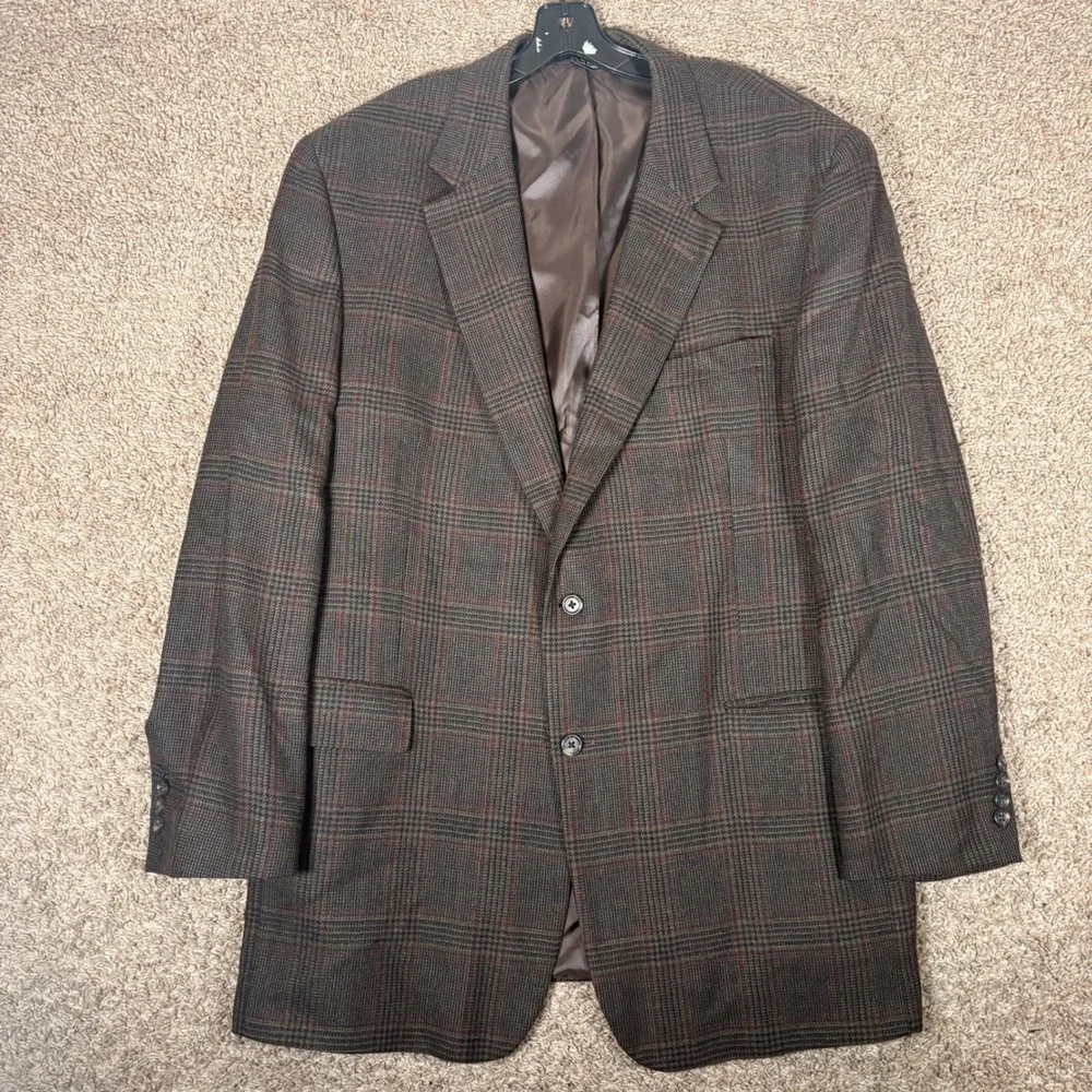 Jos A Bank Mens 48L Wool Blazer Glen Plaid 2 Button Sport Coat Jacket Old Money